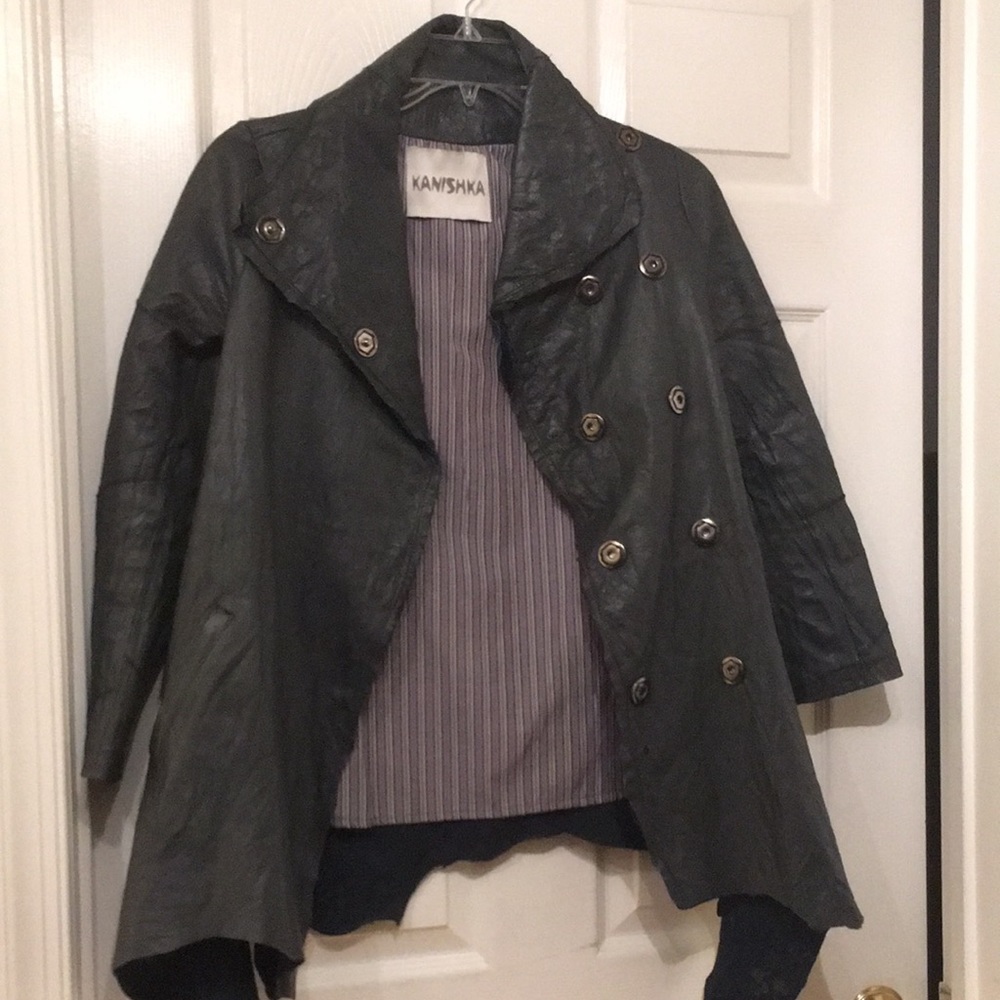 Kanishka Leather Jacket Long Asymmetric Hem Rare